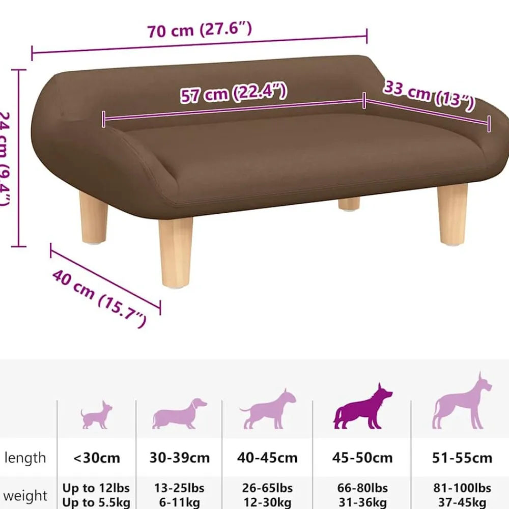 vidaXL Cama para perros de tela marrón 70x40x24 cm Marrón Sale