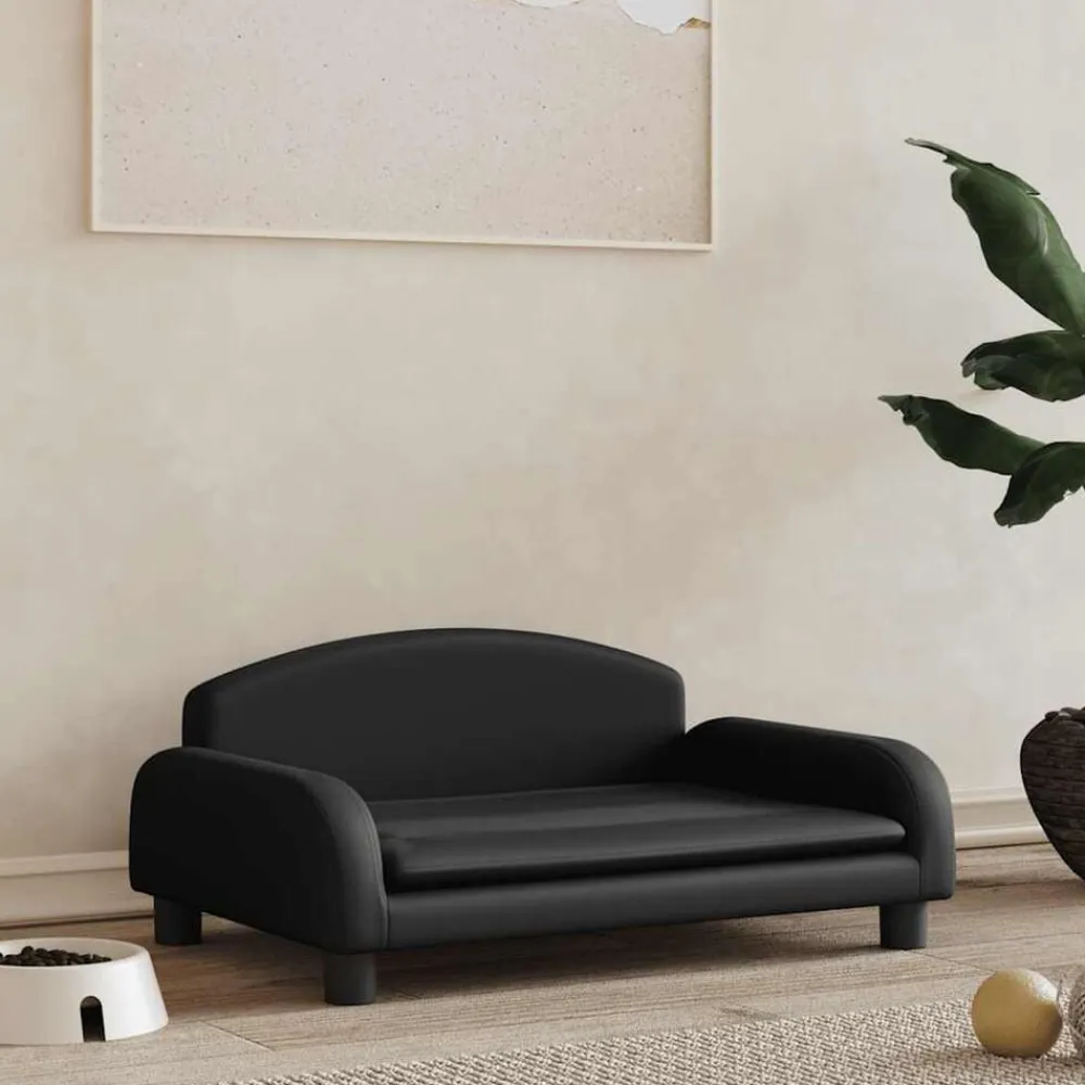 vidaXL Productos Para Mascotas-Cama para perros de cuero sintético negra 70x45x30 cm