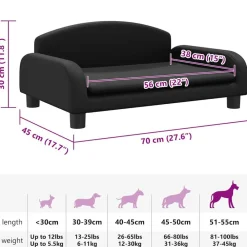 vidaXL Productos Para Mascotas-Cama para perros de cuero sintético negra 70x45x30 cm