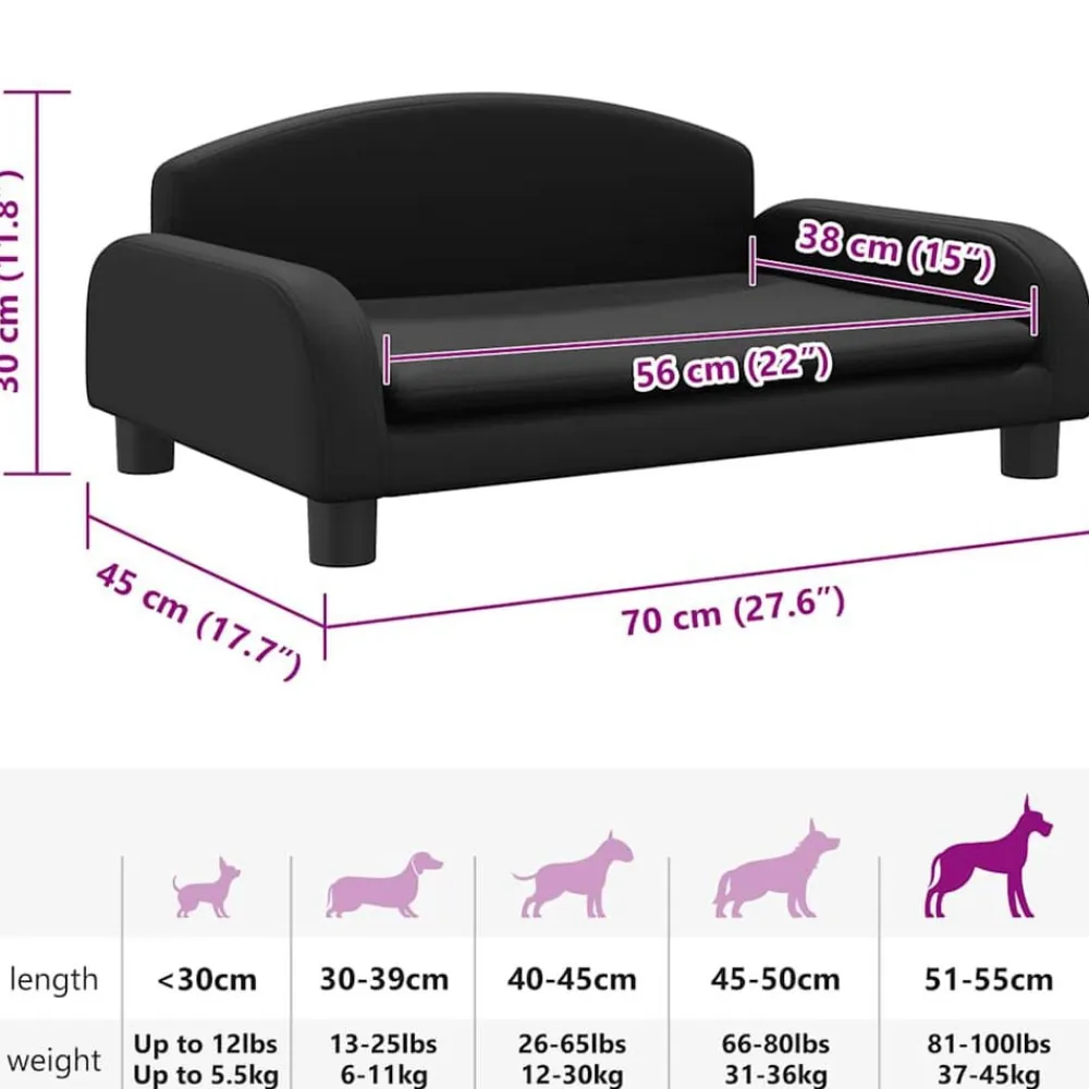 vidaXL Productos Para Mascotas-Cama para perros de cuero sintético negra 70x45x30 cm