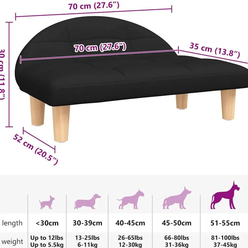 vidaXL Cama para perros de tela negra 70x52x30 cm Negro Sale