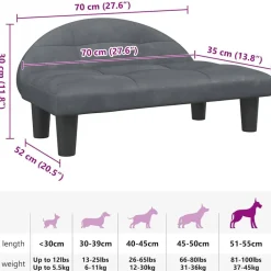 vidaXL Cama para perros de terciopelo 70x52x30 cm Gris oscuro Best