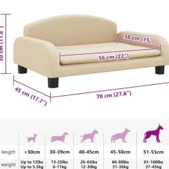 vidaXL Cama para perros de tela 70x45x30 cm Crema New