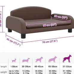 vidaXL Cama para perros de cuero sintético marrón 70x45x30 cm Marrón