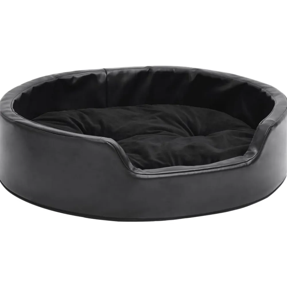 vidaXL Cama para perros felpa y cuero sintético negra 69x59x19 cm Negro Outlet