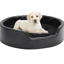 vidaXL Cama para perros felpa y cuero sintético negra 69x59x19 cm Negro Outlet