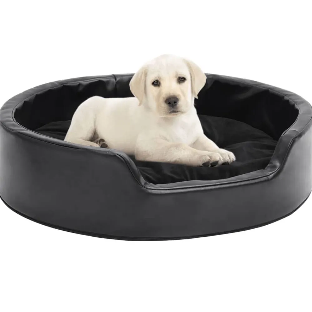 vidaXL Cama para perros felpa y cuero sintético negra 69x59x19 cm Negro Outlet