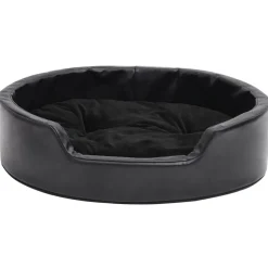 vidaXL Cama para perros felpa y cuero sintético negra 69x59x19 cm Negro Outlet