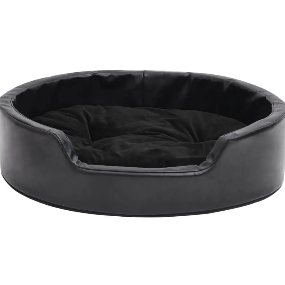 vidaXL Cama para perros felpa y cuero sintético negra 69x59x19 cm Negro Outlet