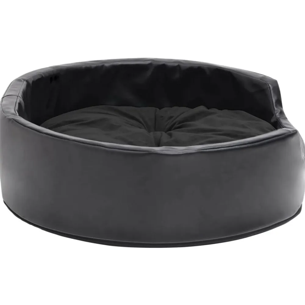 vidaXL Cama para perros felpa y cuero sintético negra 69x59x19 cm Negro Outlet
