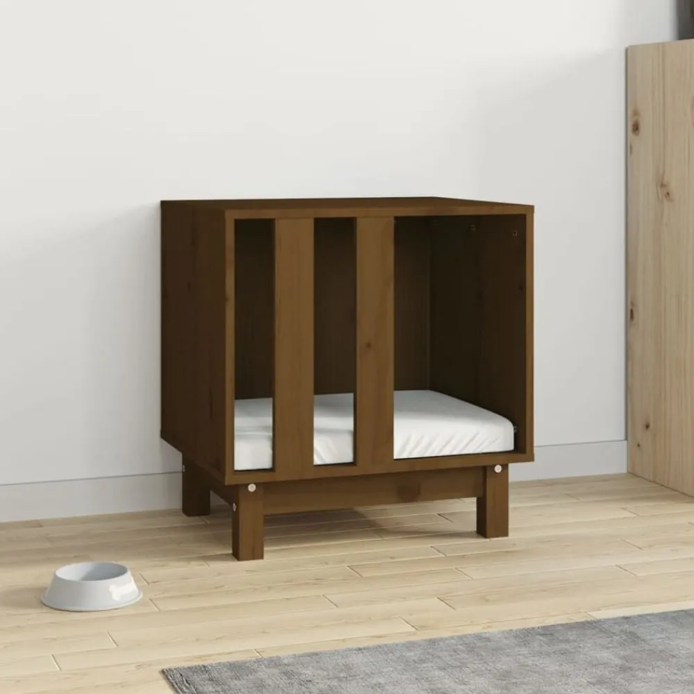 vidaXL Cama para perros madera maciza pino marrón miel 50x40x52 cm Marrón miel Sale
