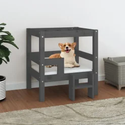 vidaXL Cama para perros madera maciza de pino 55,5x53,5x60 cm Gris