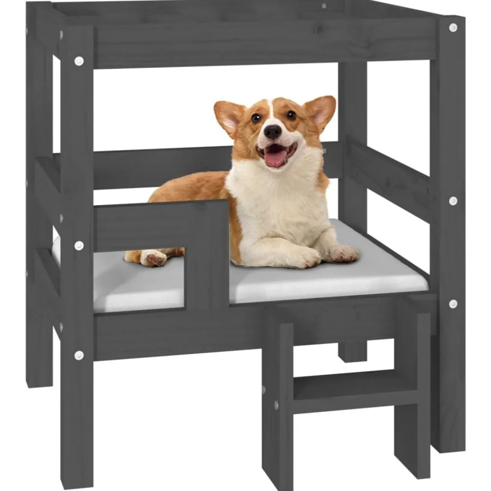 vidaXL Cama para perros madera maciza de pino 55,5x53,5x60 cm Gris
