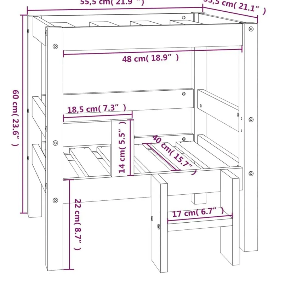 vidaXL Cama para perros madera maciza de pino 55,5x53,5x60 cm Gris
