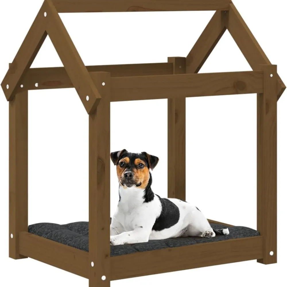 vidaXL Cama para perros madera maciza pino marrón miel 61x50x70 cm Marrón miel