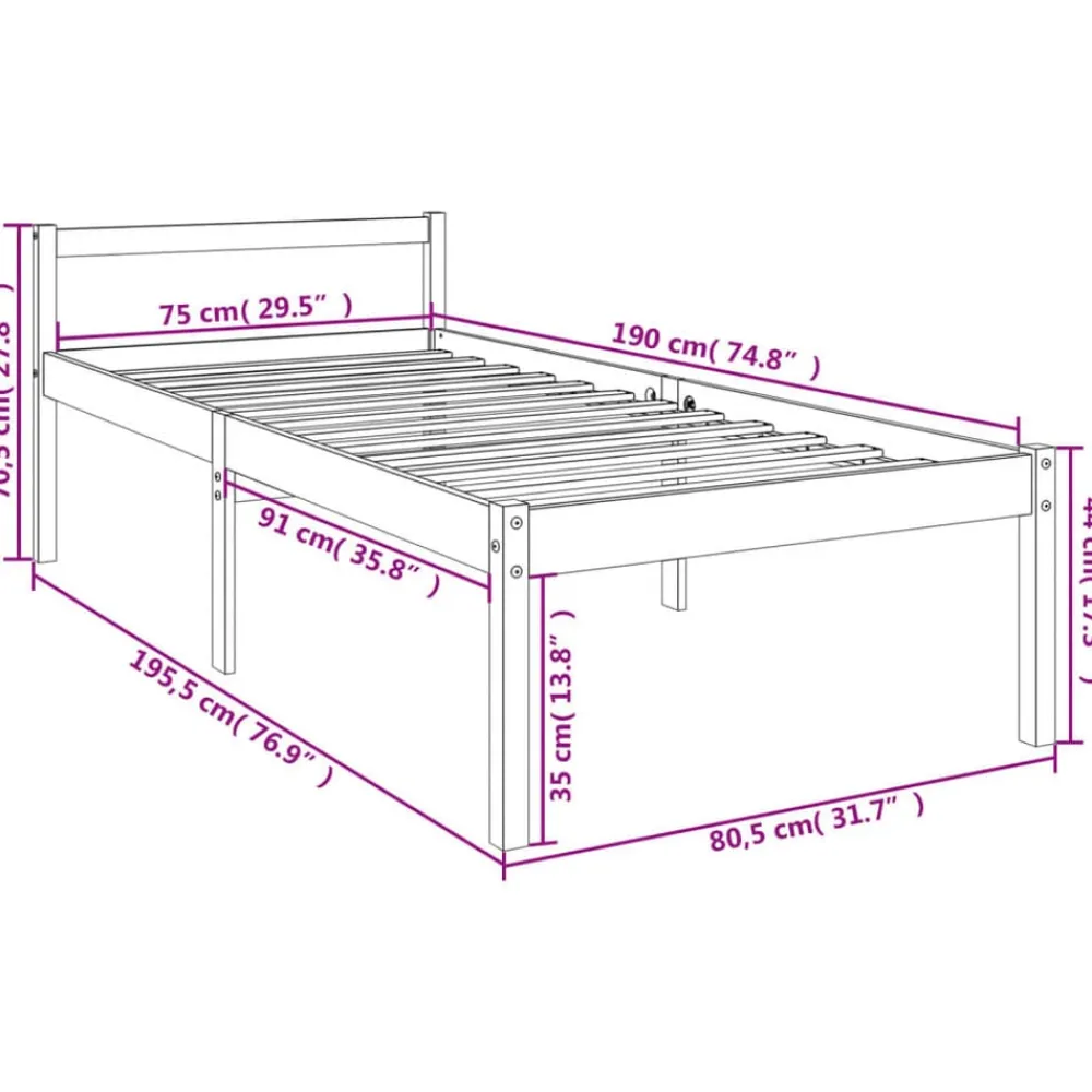 vidaXL Camas Y Accesorios-Cama senior individual pequeña sin colchón 75x190 cm