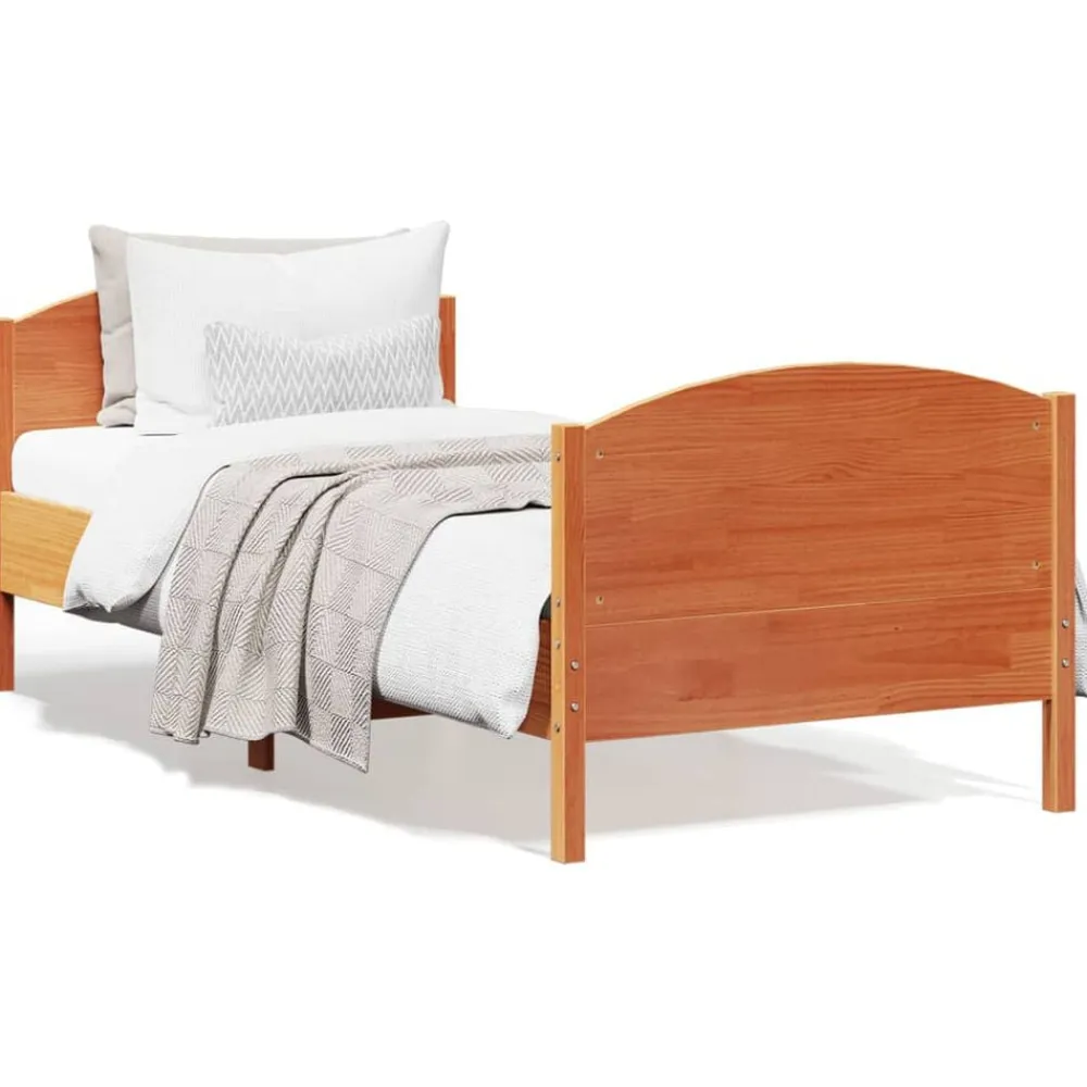 vidaXL Cama sin colchón madera maciza de pino marrón cera 100x200 cm Marrón Clearance