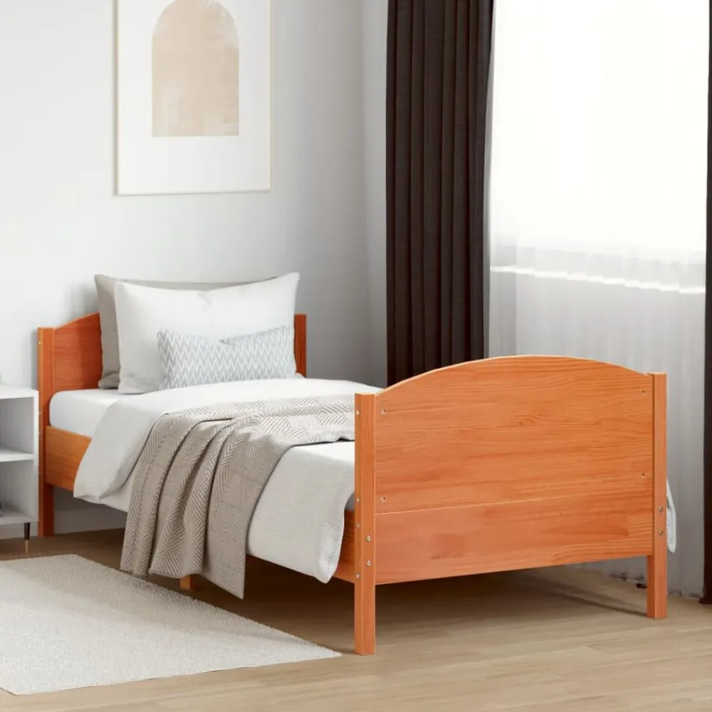 vidaXL Cama sin colchón madera maciza de pino marrón cera 100x200 cm Marrón Clearance