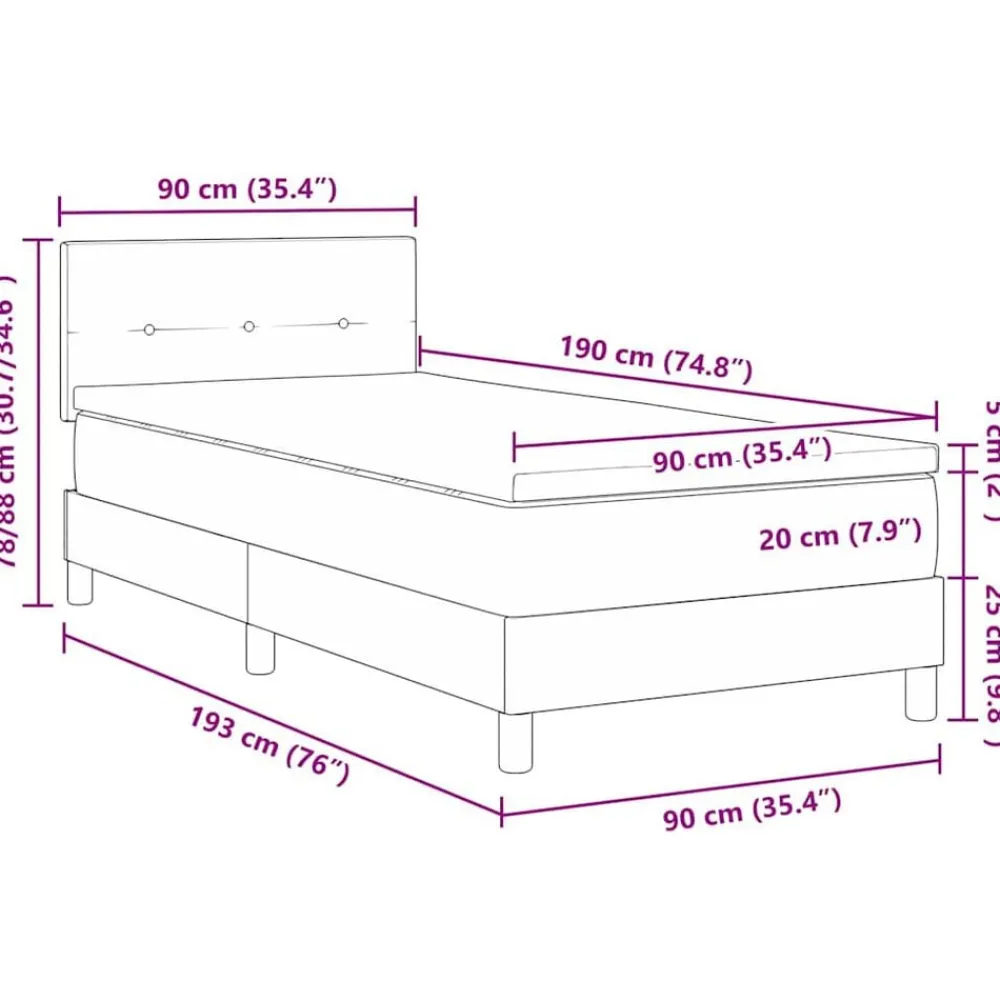 vidaXL Camas Y Accesorios-Cama tipo Box Spring con colchón 90 x 190 cm tela