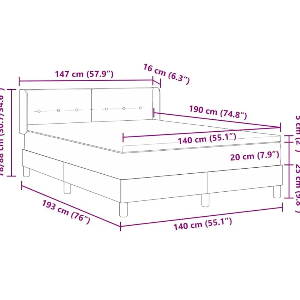 vidaXL Camas Y Accesorios-Cama tipo Box Spring con cabecera 190 x 140 cm Terciopelo