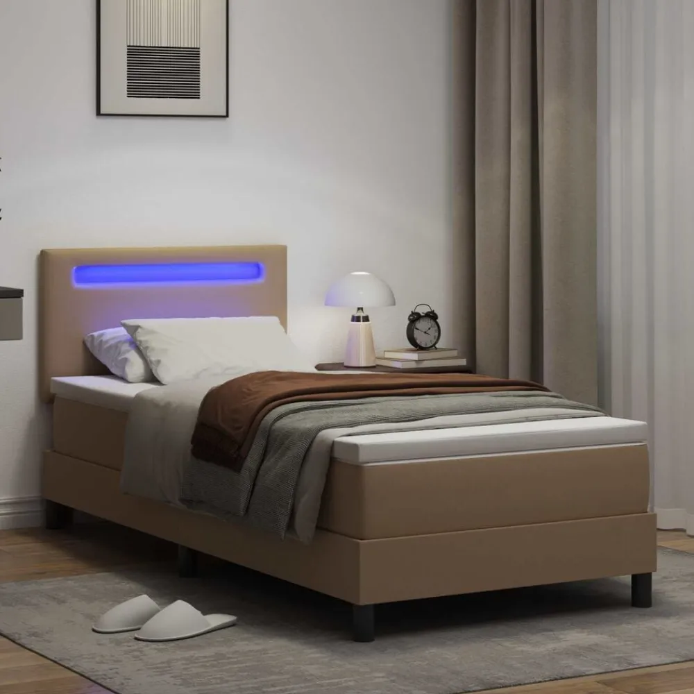 vidaXL Cama tipo Box Spring 90 x 190 cm Cuero sintético Capuchino New
