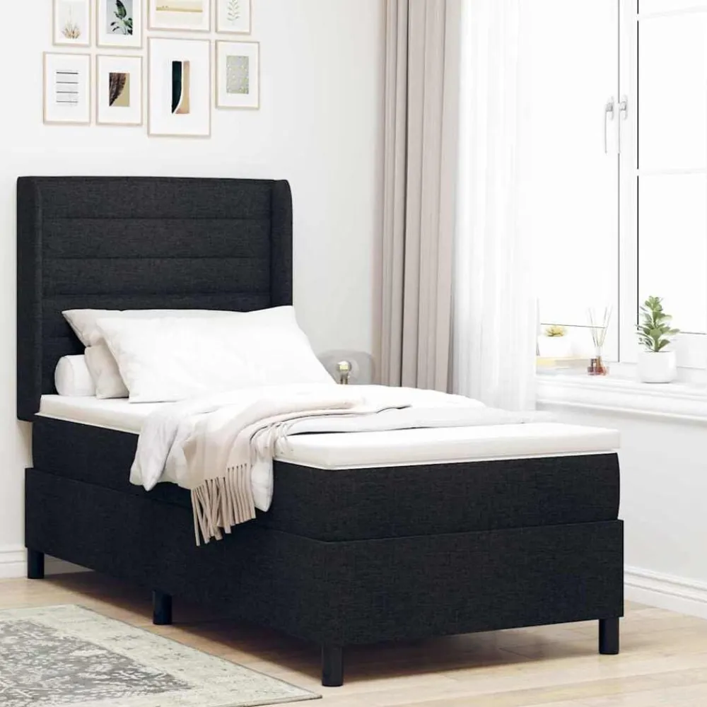 vidaXL Cama tipo Box Spring con colchón 200 x 80 cm tela Negro New