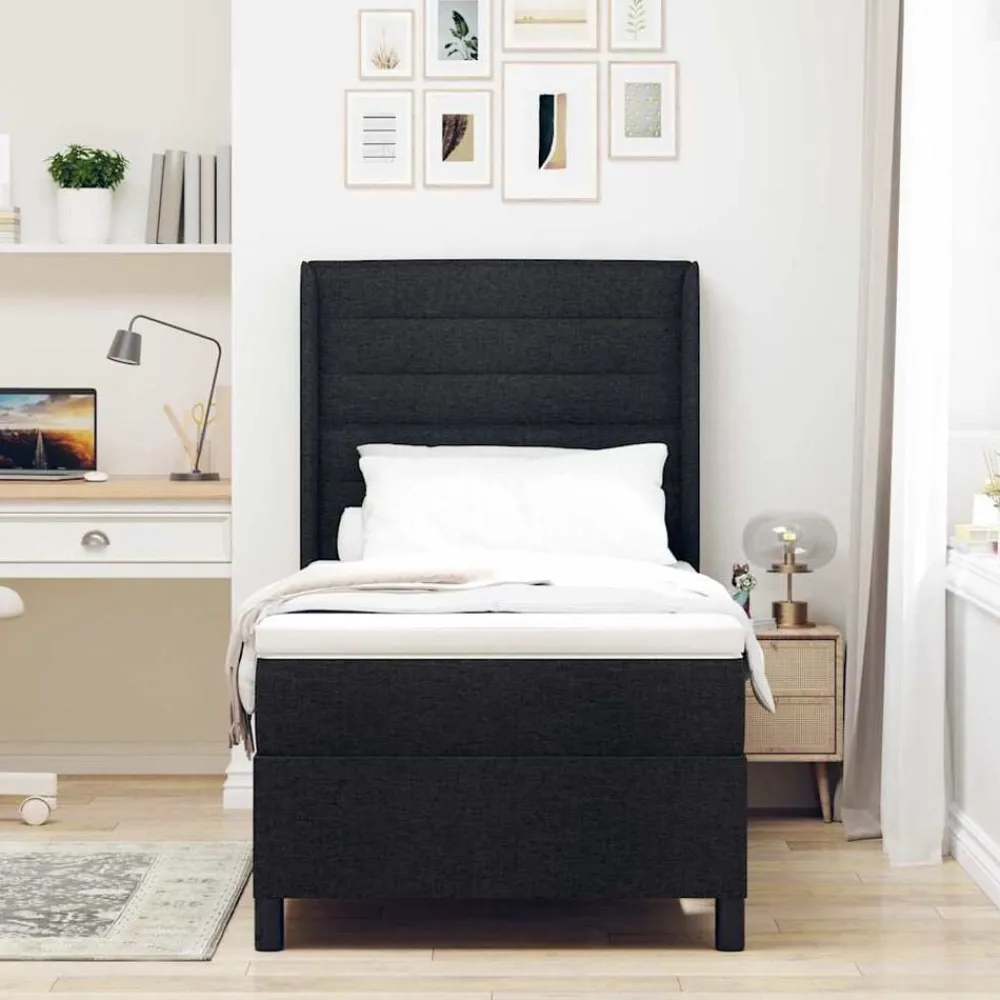 vidaXL Cama tipo Box Spring con colchón 200 x 80 cm tela Negro New