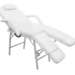 vidaXL Salud Y Belleza-Camilla de esteticista cuero sintético blanca 185x78x76 cm