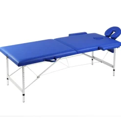 vidaXL Camilla de masaje plegable 2 zonas estructura de madera Azul Online