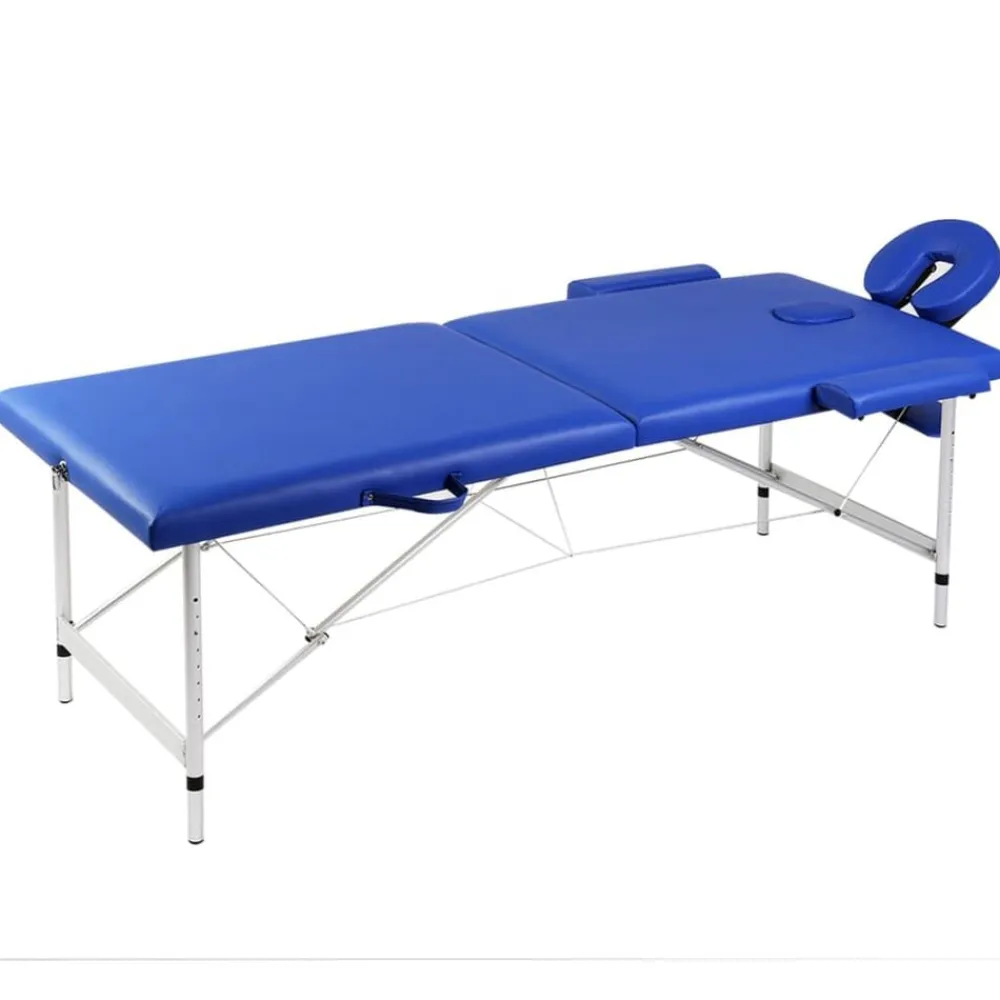 vidaXL Camilla de masaje plegable 2 zonas estructura de madera Azul Online