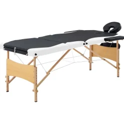 vidaXL Camilla de masaje plegable 3 zonas madera Negro y blanco Clearance