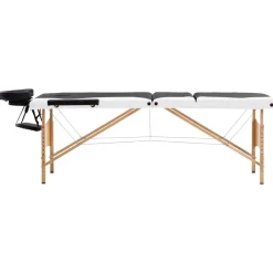 vidaXL Camilla de masaje plegable 3 zonas madera Negro y blanco Clearance