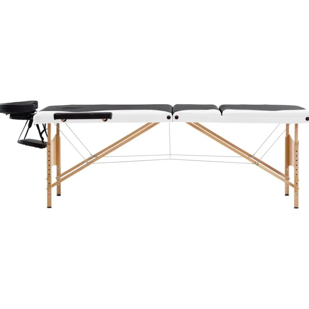 vidaXL Camilla de masaje plegable 3 zonas madera Negro y blanco Clearance