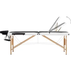 vidaXL Camilla de masaje plegable 3 zonas madera Negro y blanco Clearance