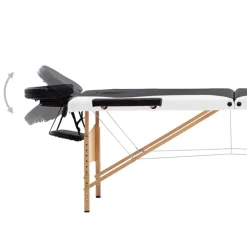 vidaXL Camilla de masaje plegable 3 zonas madera Negro y blanco Clearance