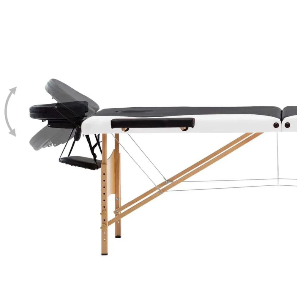 vidaXL Camilla de masaje plegable 3 zonas madera Negro y blanco Clearance