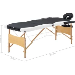 vidaXL Camilla de masaje plegable 3 zonas madera Negro y blanco Clearance
