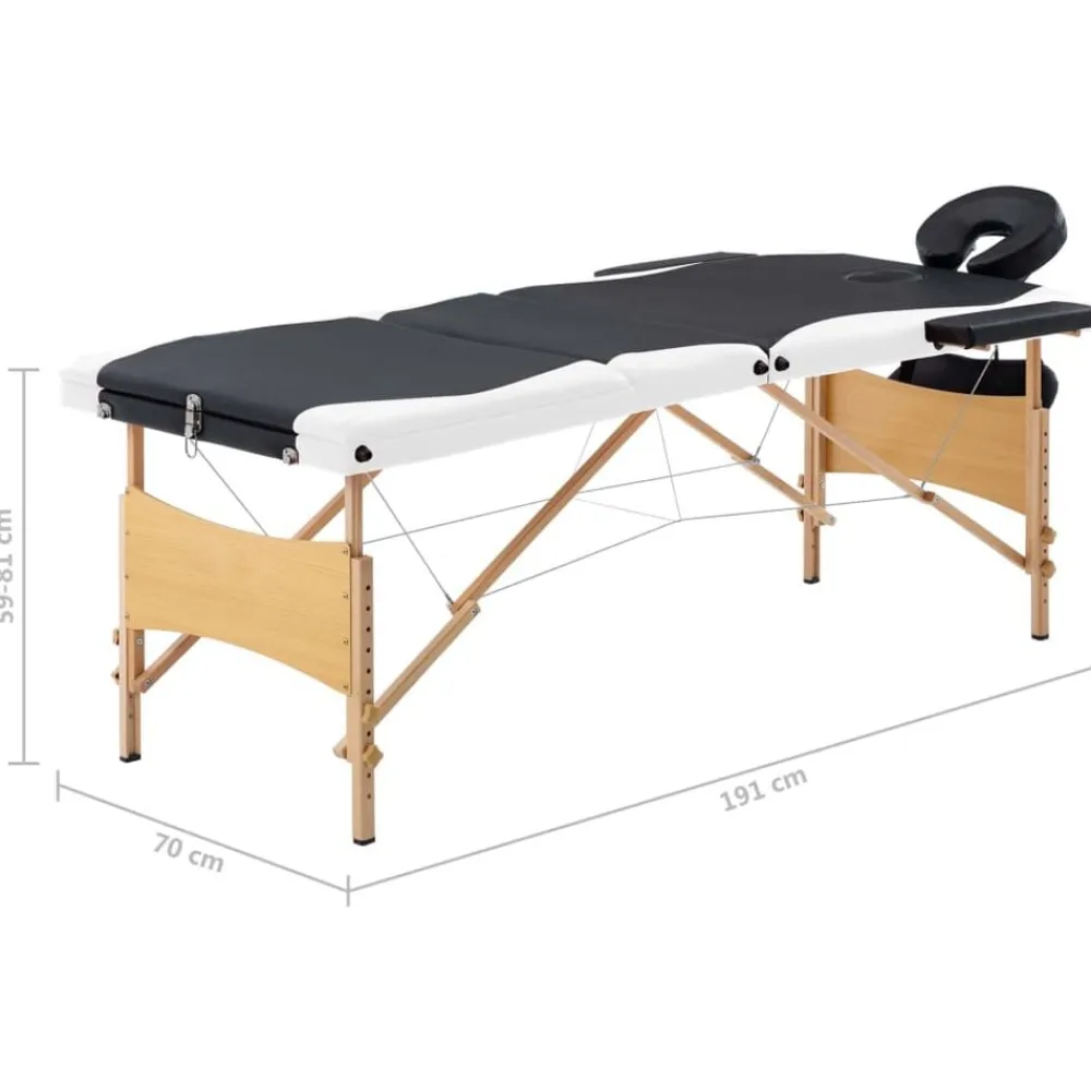 vidaXL Camilla de masaje plegable 3 zonas madera Negro y blanco Clearance