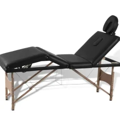 vidaXL Salud Y Belleza-Camilla de masaje plegable 4 zonas estructura de madera negra