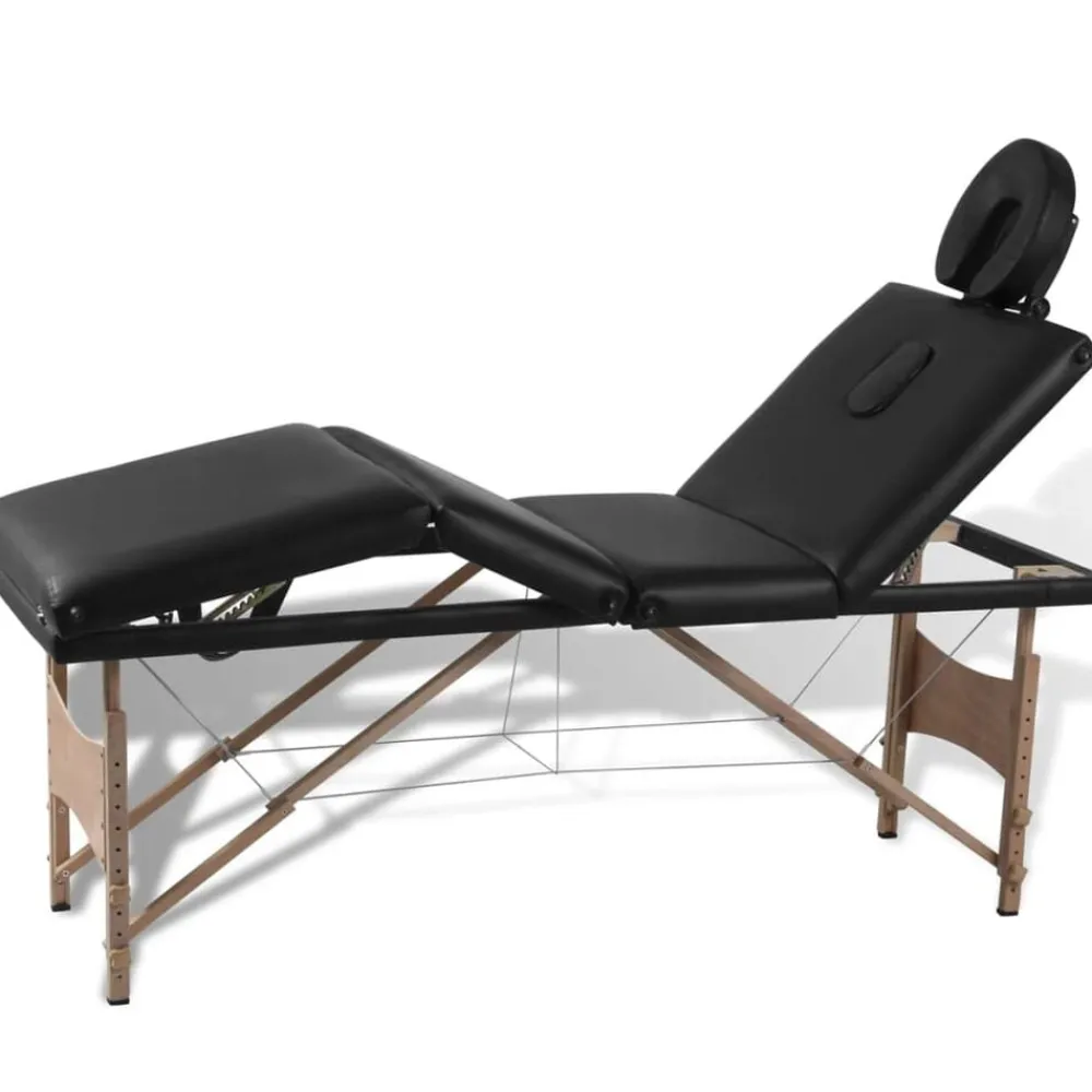 vidaXL Salud Y Belleza-Camilla de masaje plegable 4 zonas estructura de madera negra