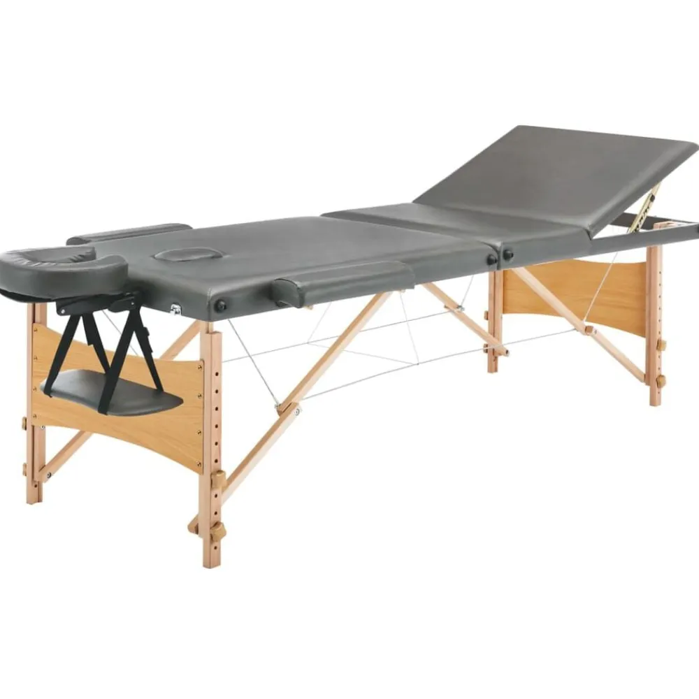 vidaXL Camilla de masaje 3 zonas estructura madera 186x68 cm Antracita