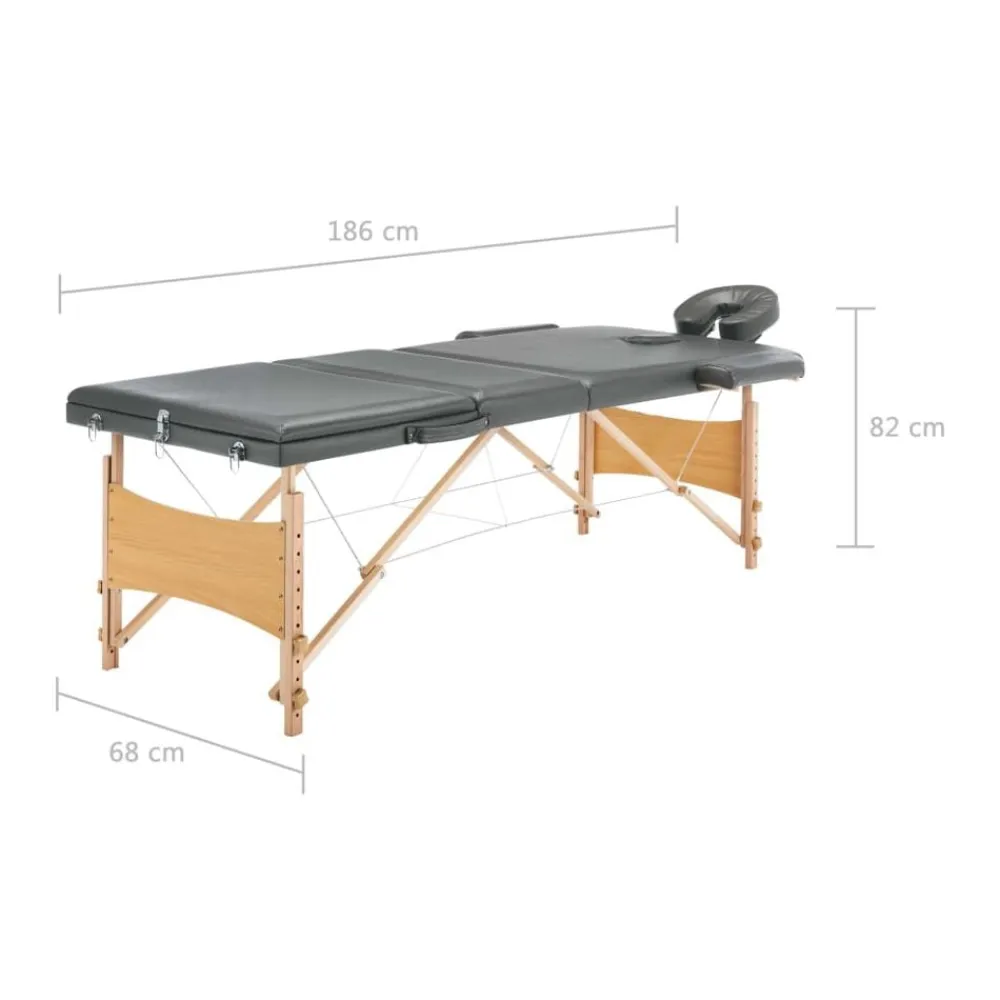vidaXL Camilla de masaje 3 zonas estructura madera 186x68 cm Antracita