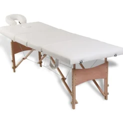 vidaXL Camilla de masaje plegable 4 zonas estructura de madera crema Blanco New