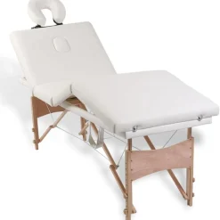 vidaXL Camilla de masaje plegable 4 zonas estructura de madera crema Blanco New