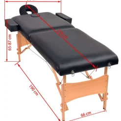 vidaXL Camilla de masaje y taburete plegable 2 zonas 10 cm Negro