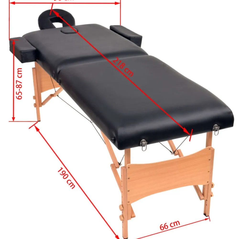 vidaXL Camilla de masaje y taburete plegable 2 zonas 10 cm Negro