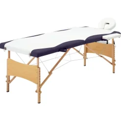 vidaXL Camilla de masaje plegable 2 zonas madera Blanco y morado Discount
