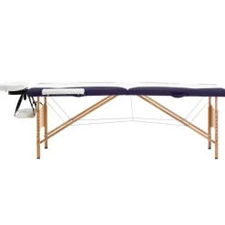vidaXL Camilla de masaje plegable 2 zonas madera Blanco y morado Discount