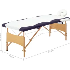 vidaXL Camilla de masaje plegable 2 zonas madera Blanco y morado Discount