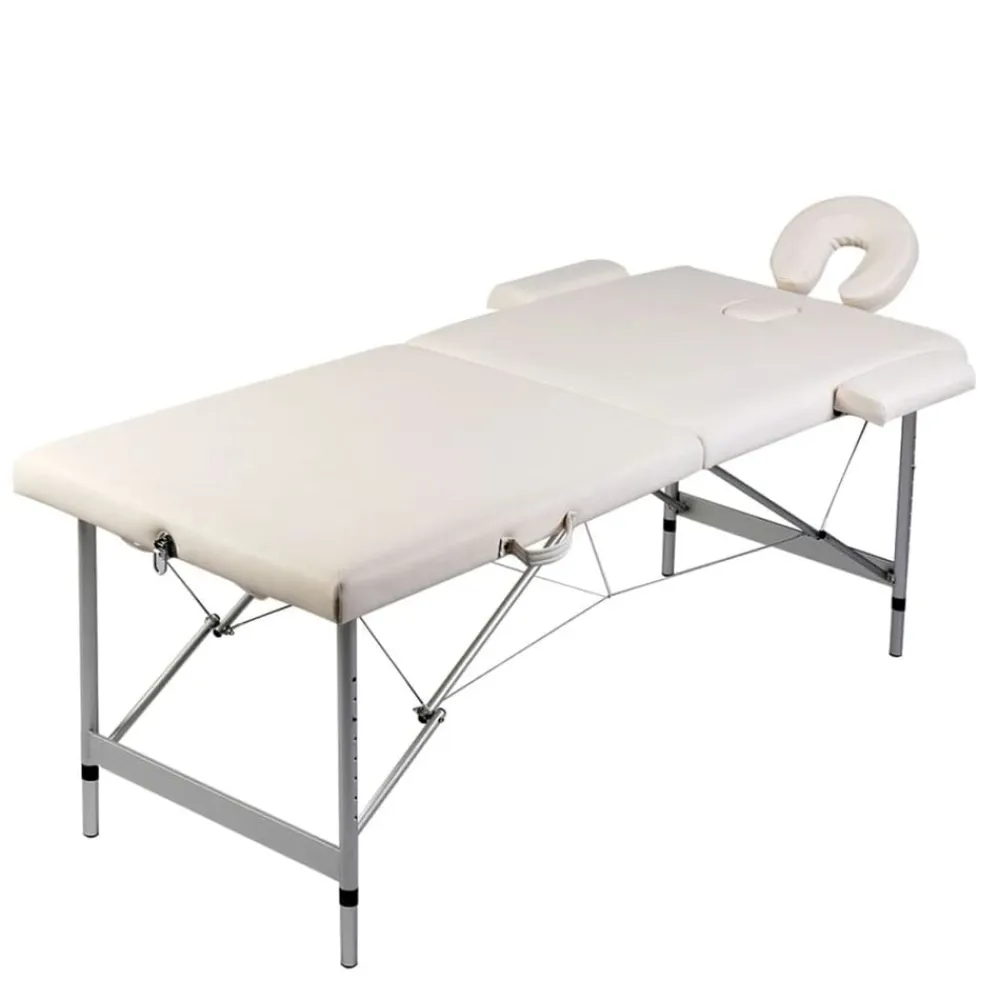 vidaXL Camilla de masaje plegable 2 zonas estructura de aluminio crema Blanco crema New